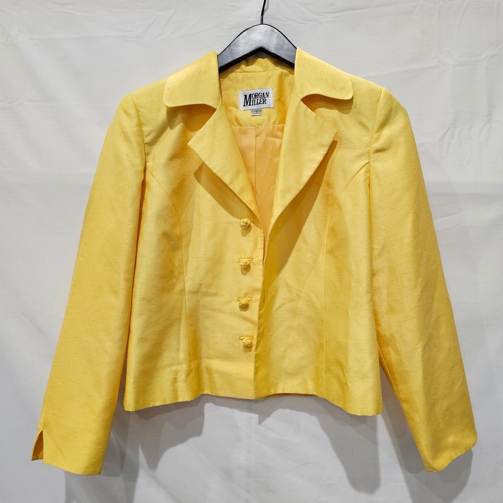 Morgan Miller Yellow Faux Silk Blazer Jacket Size 10 Knotted Buttons Vintage